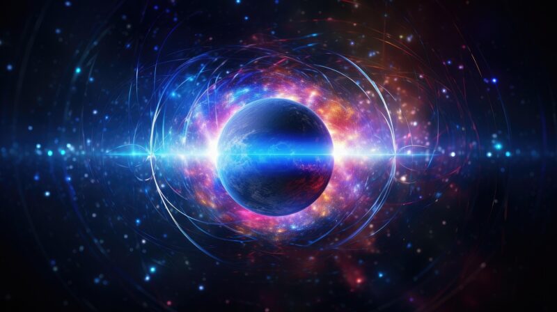cosmic planet with multicolored halo in space