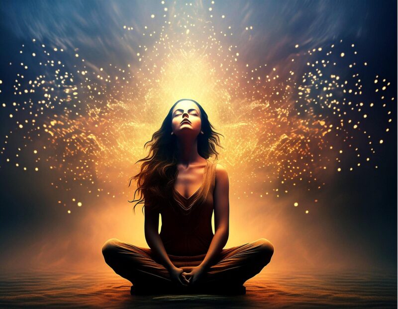 meditation woman with sparkles